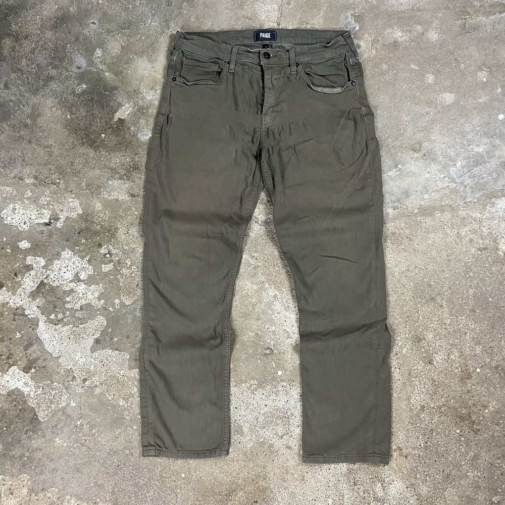 PAIGE Federal Jeans Men's Size 32 Olive Green Denim Straight Fit Casual‎ Wear